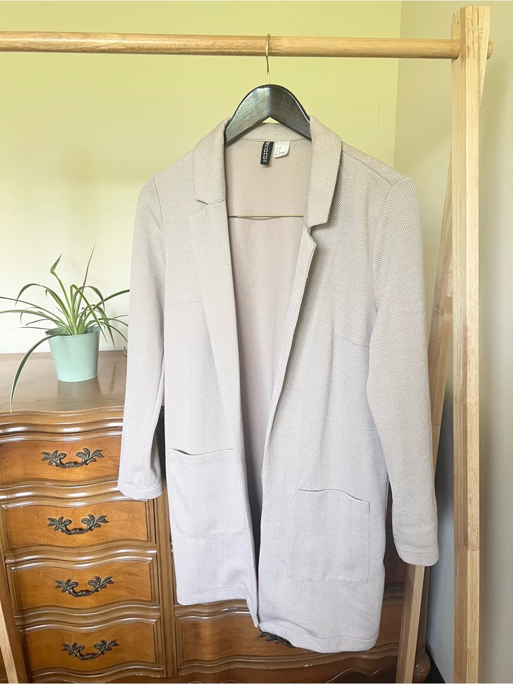 H&M Light Beige Open-Front Longline Blazer
